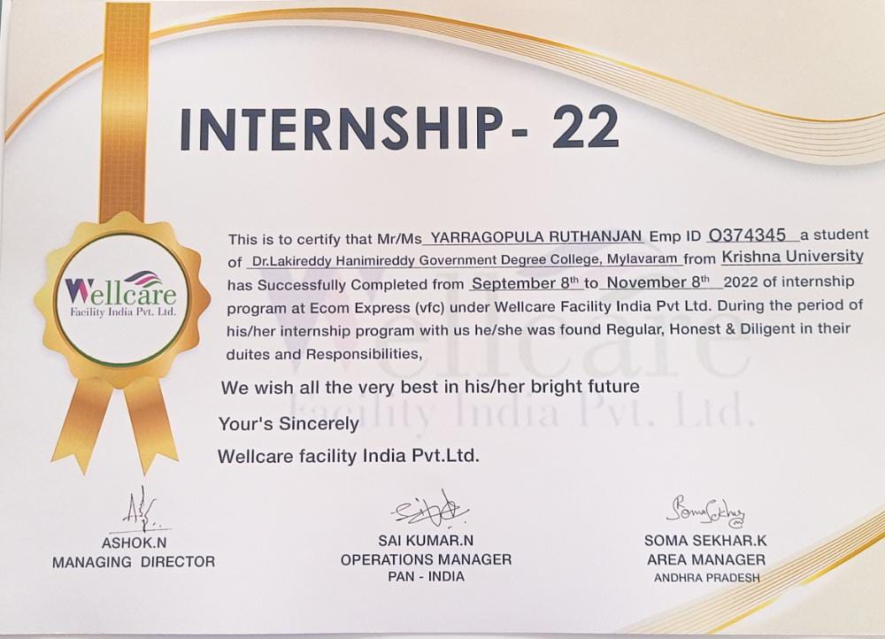 DISTRIBUTION OF INTERNSHIP CERTIFICATES Respected Sir, 86 students of our college, who successfully completed 8 week Internship with E.Com Express (Flipkart), received certificates today from Wellcare Facility India Pvt. Ltd.