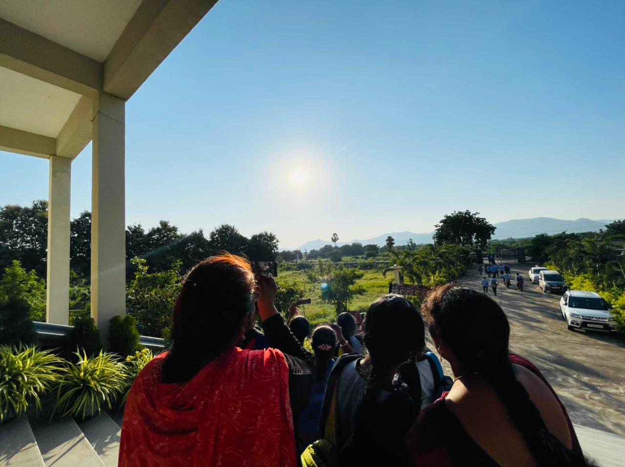 SOLAR ECLIPSE WATCHED Students watched the Solar Eclipse with filtered film medium and are explained the astronomical phenomenon